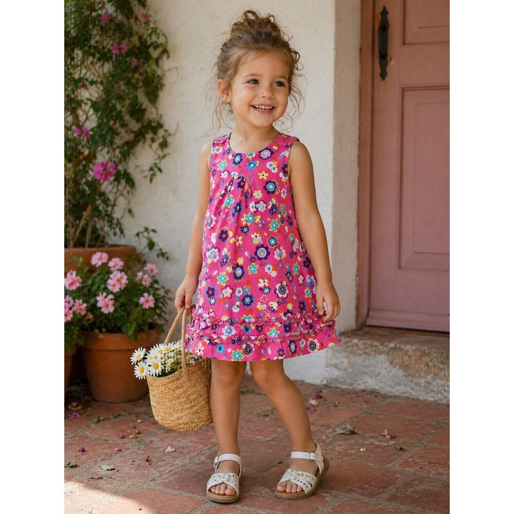 Hanna Andersson Playing Favorites Floral Dress 3T Pink Cotton Ruffle Hem